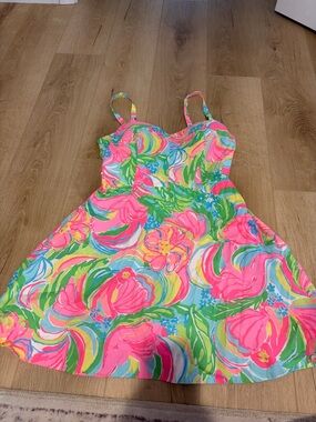 Lilly Pulitzer Neon Floral Fit-and-Flare Sundress in Pink, Green & Blue